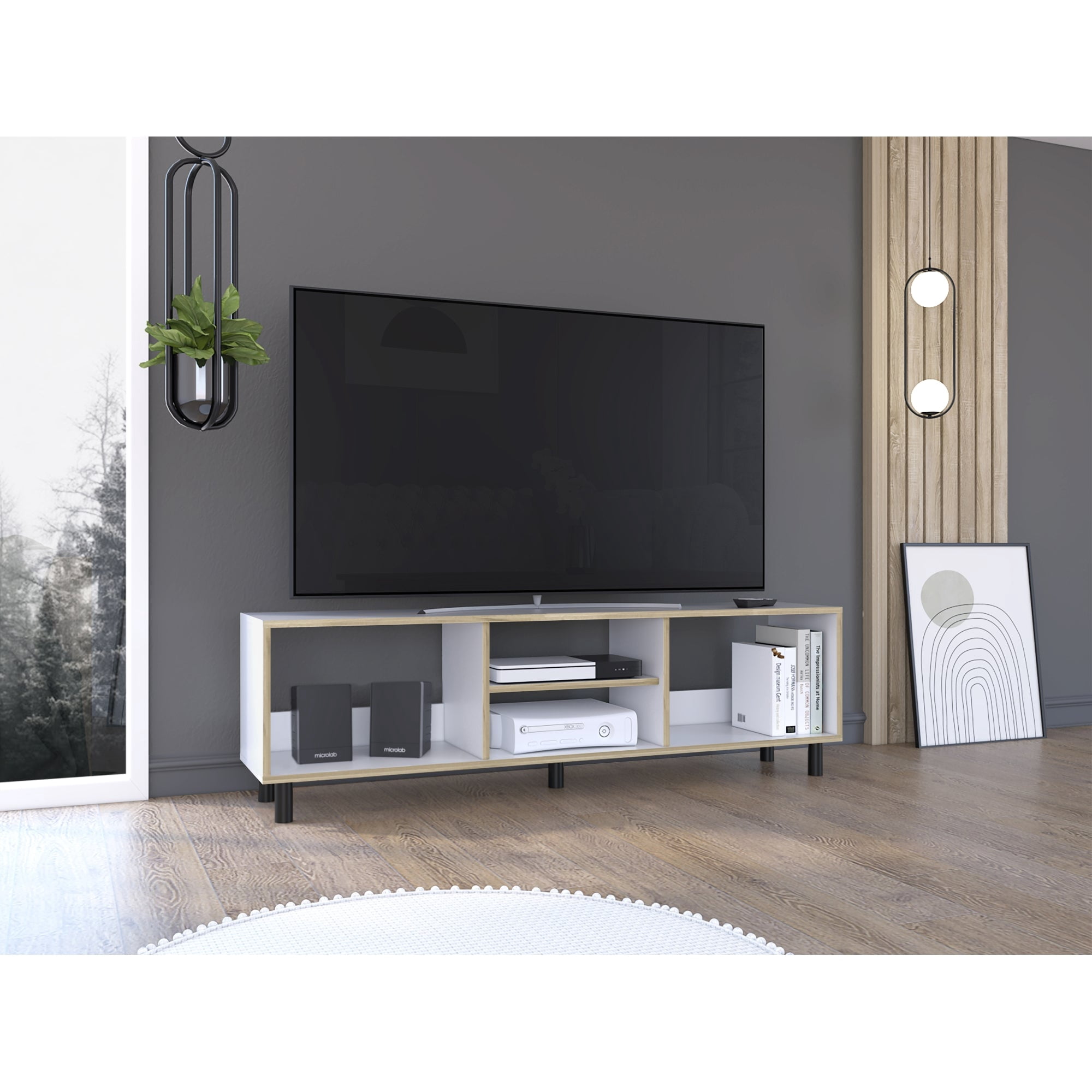 Tuhome - Rack Tv 70" 160x47,5x35 Cm Blanco Y Duna