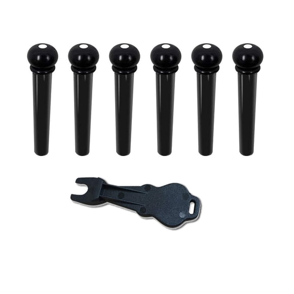 Pasadores de puente para guitarra Jinlop, 6 piezas negras + extractor