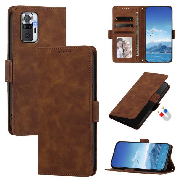 Funda Billetera Delgada para Xiaomi Redmi Note 10 5G / 10T con Ranuras y Soporte Marrón
