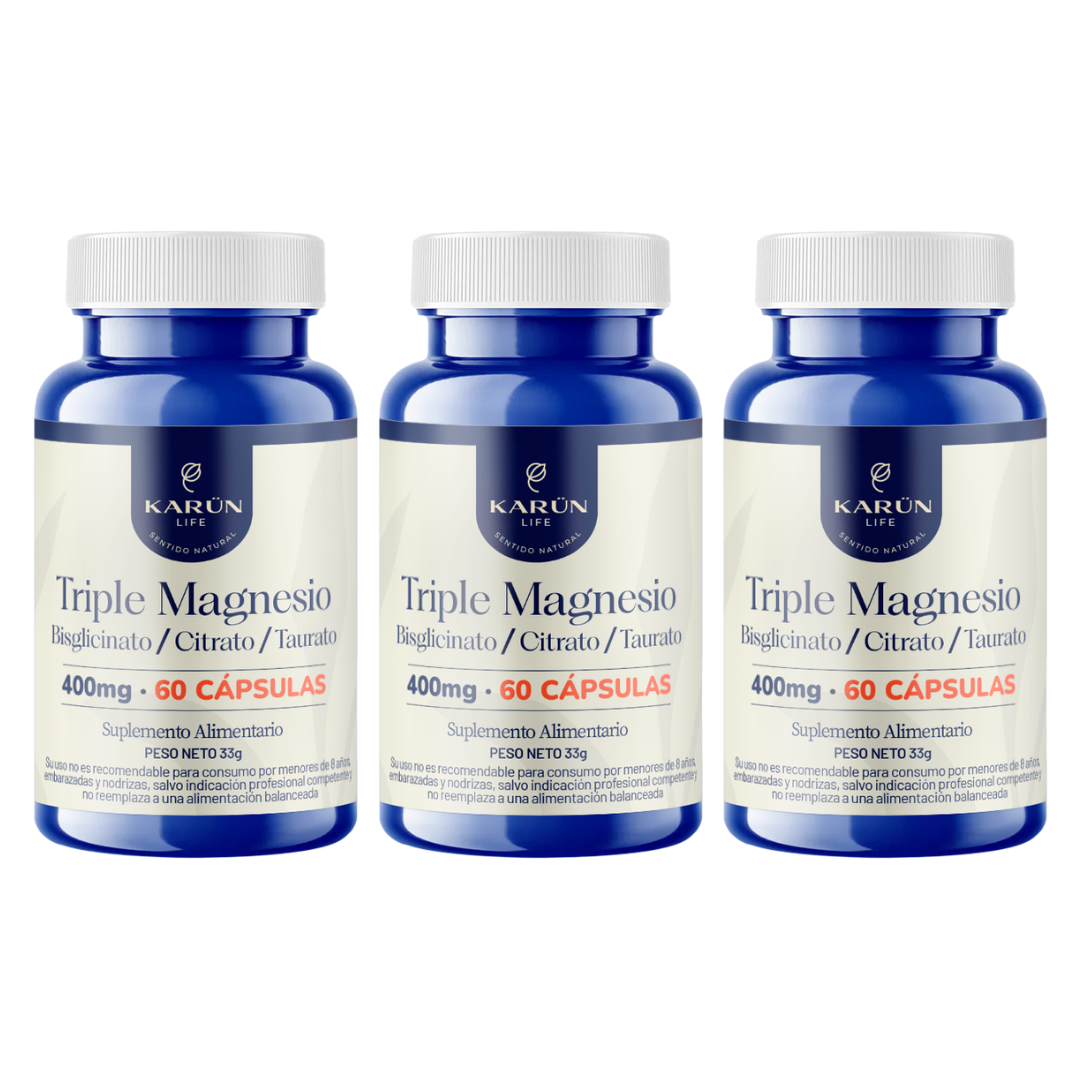 Karün Life - Pack X3 Triple Magnesio (Bisglicinato, Citrato, Taurato) 400Mg 180 Cap Karun Life