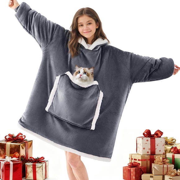 Sudadera portátil con capucha JOYWOO Cat Lovers, gris