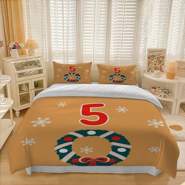 3pcss Christmas Number 5 Themed 3pcs Bedding Set Duvet Cover Pillowcase Set Soft