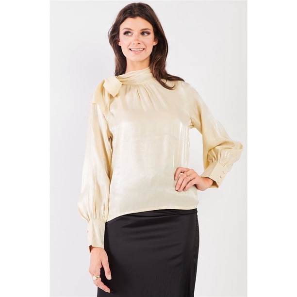 Blusa de Gasa con Mangas Obispo y Cuello Anudado El Mirage
