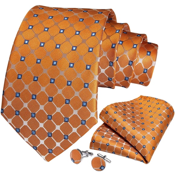 Corbata hombre seda con pañuelo y colleras Modelo Solinario Naranjo