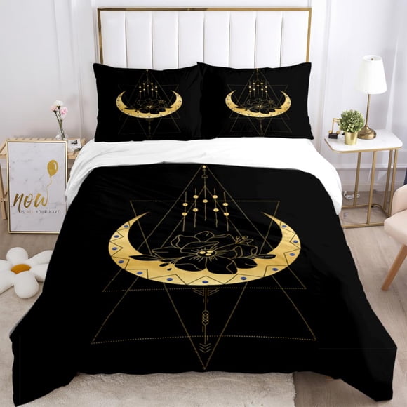v825 Bed Sheets Magic Astrology Esoteric Gold Print Three Piece Set Fashion Bedding Article Children Or Adults For Beds Quilt Covers Pillowcases 3-Piece Bedding Set (1 Duvet Cover + 2 Pillow Shams) Be