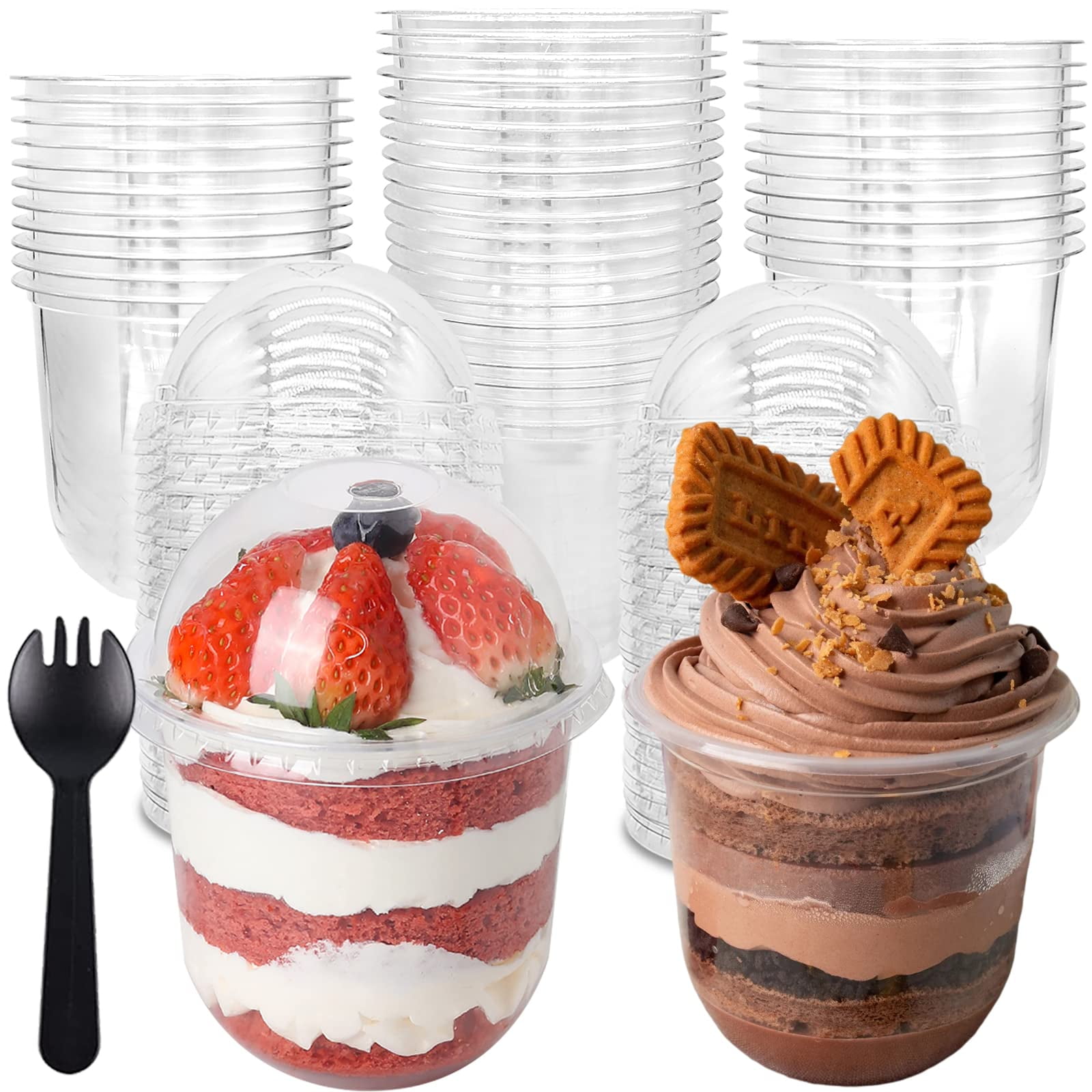 Vasos De Plástico De 360 Ml Con Tapas Abovedadas Y Tenedores, Paquete De 50 Unidades, Jnnzzggu