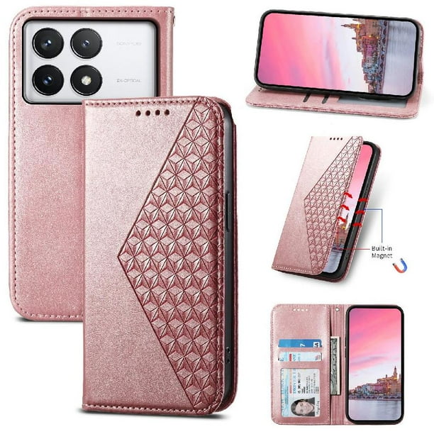 Funda Flip FOXDOCK para Xiaomi Poco X6 Pro 5G , Estilo Billetera con Diseño Rombo, Correa de Mano y Soporte, Uso Diario