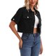 thumbnail image 4 of INSPIRE CHIC Chaqueta Vaquera de Mujer para Regreso a Clases, Manga Corta, Recortada, con Botones, Deshilachada, Lavada, Negra XL, 4 of 6