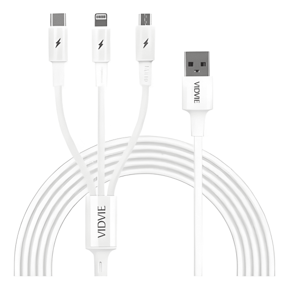 Cable vidvie 3 en 1 USB a micro USB, lightning Blanco