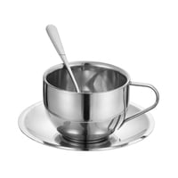 Bothyi - Tazas De Café Con Aislamiento Irrompibles Con Platillo Y Cuchara De Acero Inoxidable 180 Ml Plateado