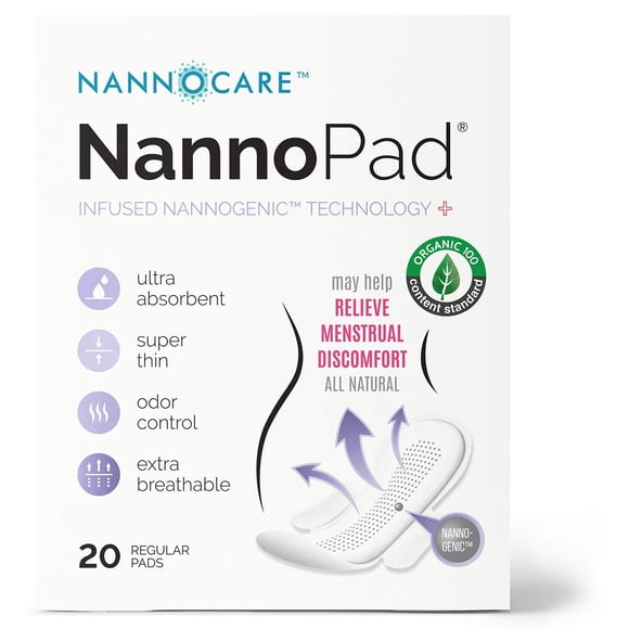 Paquete de 20 toallas sanitarias NannoPad Regular con alas para mujer