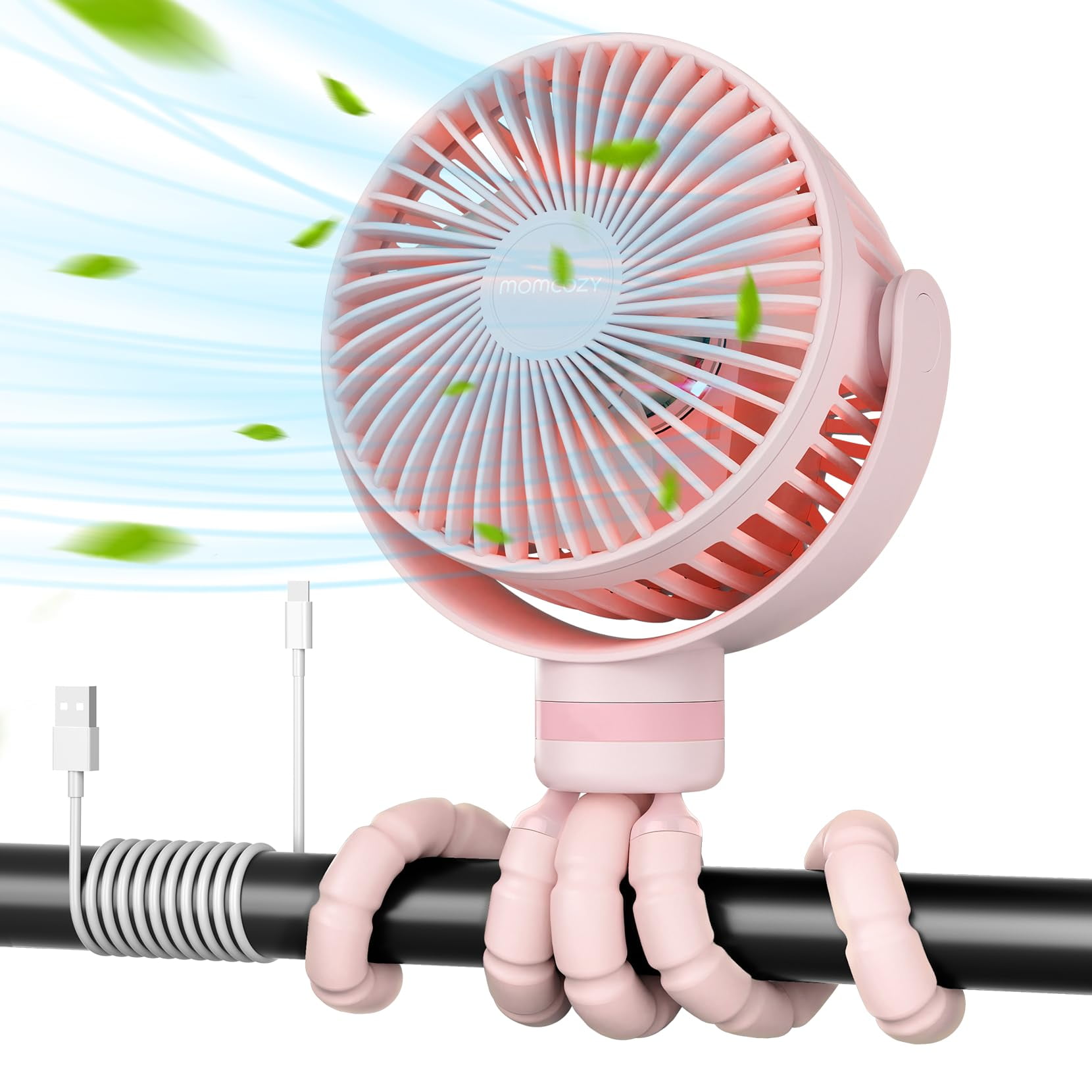 Momcozy Ventilador Portátil Para Cochecito De Bebé De 8000 Mah, Recargable Por Usb, Rosa