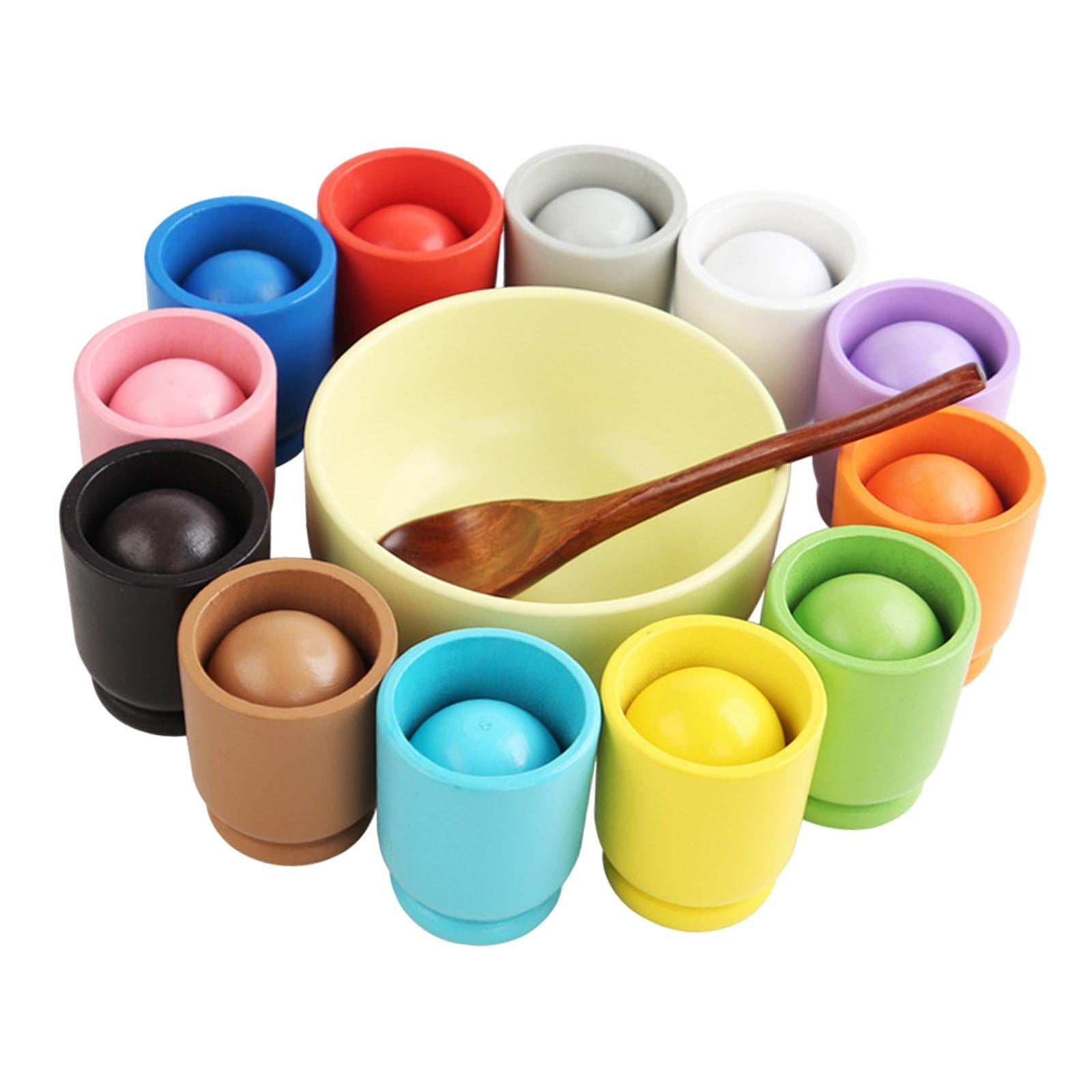 Bothyi - Bola De Clasificación De Colores Del Arco Iris En Taza Juego De Bolas De Clasificación De Colores De Madera Para Niños