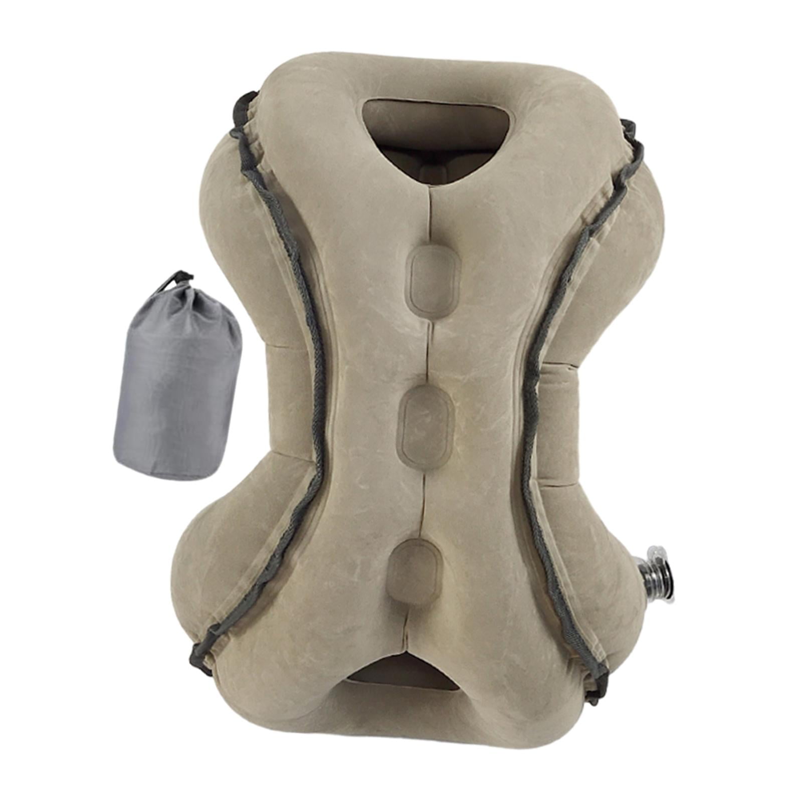 Magideal - Almohada De Viaje Inflable, Cojín Cómodo Y Portátil, Almohada Para El Cuello Del Avión, Soporte Para El Reposacabezas Del Cuello Para Avión, Oficina Y Gris Con Bolso