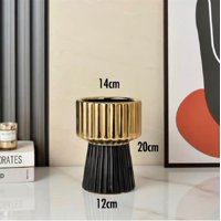 Mc Group - Jarron Florero Sakura Ceramica, Oro Negro 20X14 Cm