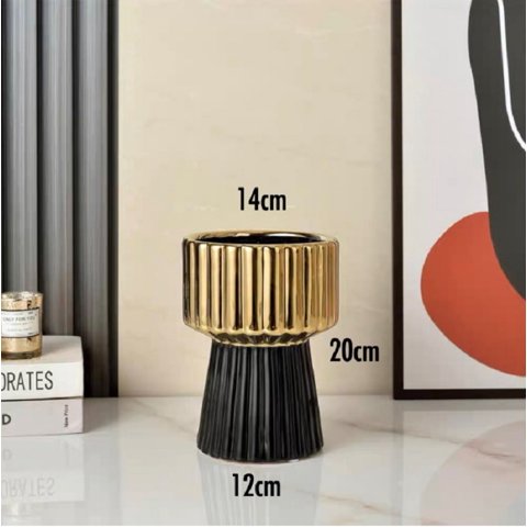 Mc Group - Jarron Florero Sakura Ceramica, Oro Negro 20X14 Cm