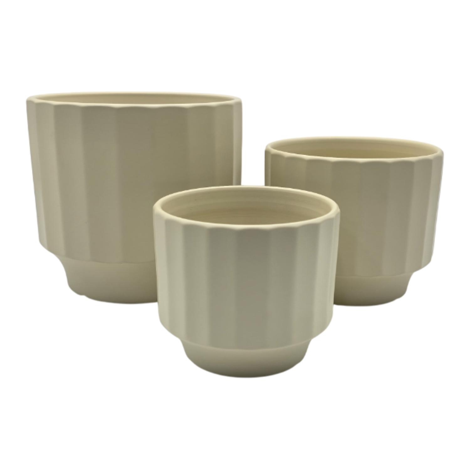 Fliperex - Set 3 Maceteros Maceta De Ceramica Limon Lineas Verticales Amarillo
