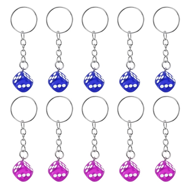 Uxcell 10 Pcs Llavero de Dados de la Suerte, Encanto de Resina 3D Cubo Cuadrado Mini Dados con Colgantes para Bolsa, Cartera, Monedero, Coche, Accesorios de Teléfono Móvil, Rojo Rosado/Azul