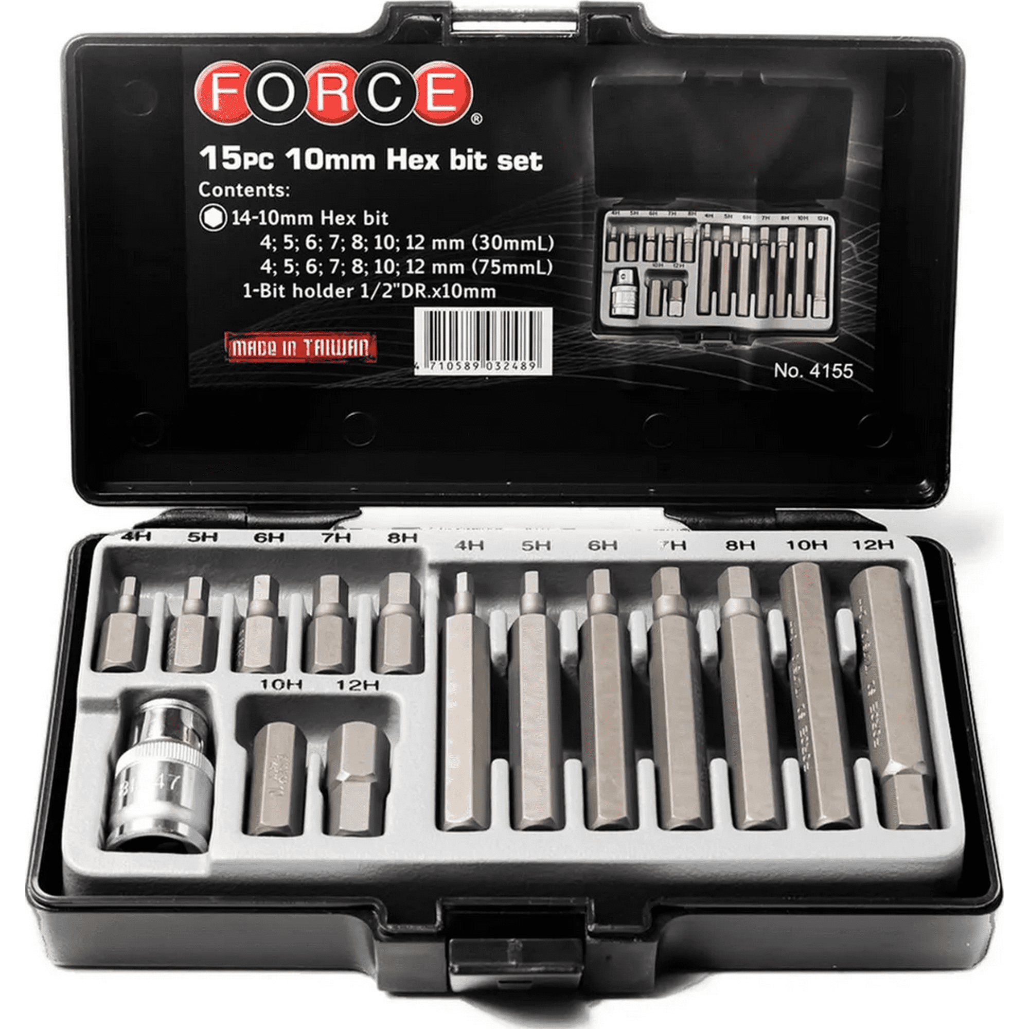 Genérico - Juego Puntas Allen Y Dado 1/2´´ 4 A 12mm 15pz 4155 Force Negro