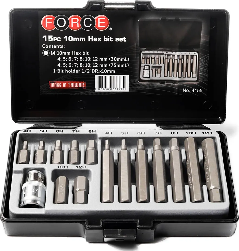 Genérico - Juego Puntas Allen Y Dado 1/2´´ 4 A 12Mm 15Pz 4155 Force Negro