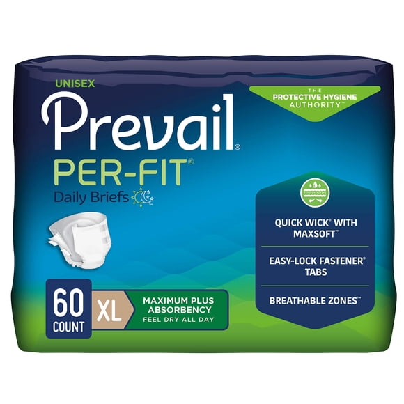 Calzoncillos para incontinencia Prevail Per-Fit XL, 60 unidades, paquete de 4