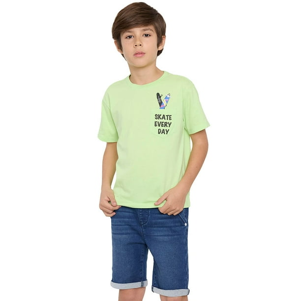 Polera Niño Kids Mc Bolsillo Print Verde Corona