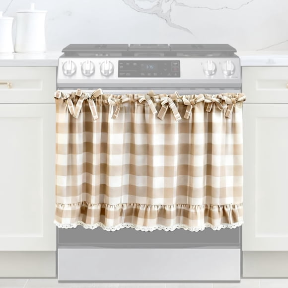 Falda para horno cyberplex 77 cm Beige/Blanco a cuadros con encaje
