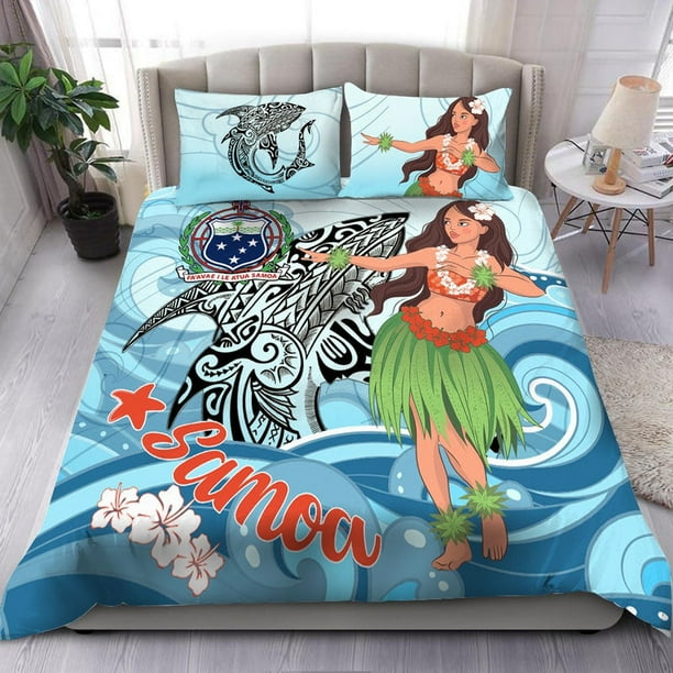 Juego De Cama Samoa Polinesia Niñas Con Tiburón