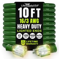 Cable De Extensión Lifesupplyusa, 10 Pies, Calibre 16/3, 125 V, 1625 W, Verde