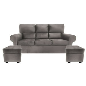 Fazca - Sofa Ámbar 3 Cuerpos 2 Pouf Gris