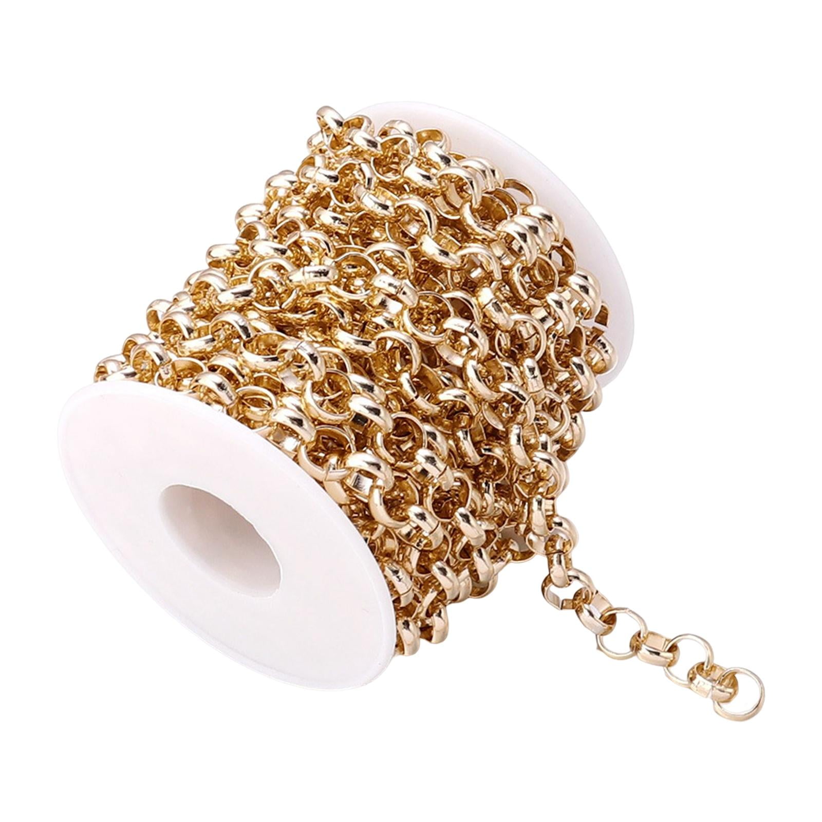 Magideal - Cadena De Eslabones Redondos De 15 Pies De 8 Mm De Ancho Con Rollo De Carrete Aluminio Fuerte Sin Soldar Para La Fabricación De Joyas Diy Accesorios C Dorado