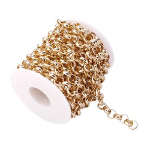 Magideal - Cadena De Eslabones Redondos De 15 Pies De 8 Mm De Ancho Con Rollo De Carrete Aluminio Fuerte Sin Soldar Para La Fabricación De Joyas Diy Accesorios C Dorado