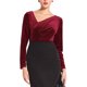 thumbnail image 1 of Blusa de Terciopelo con Cuello Asimétrico y Fruncido de Manga Larga Ajustada para Fiesta de INSPIRE CHIC para Mujer M Rojo Vino, 1 of 5