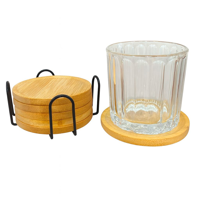 Wakshome - Set 6 Posavasos Circulares De Bambú Con Soporte