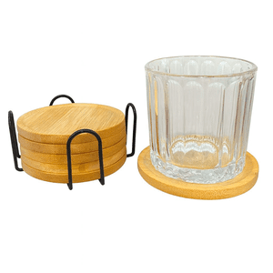 Wakshome - Set 6 Posavasos Circulares De Bambú Con Soporte