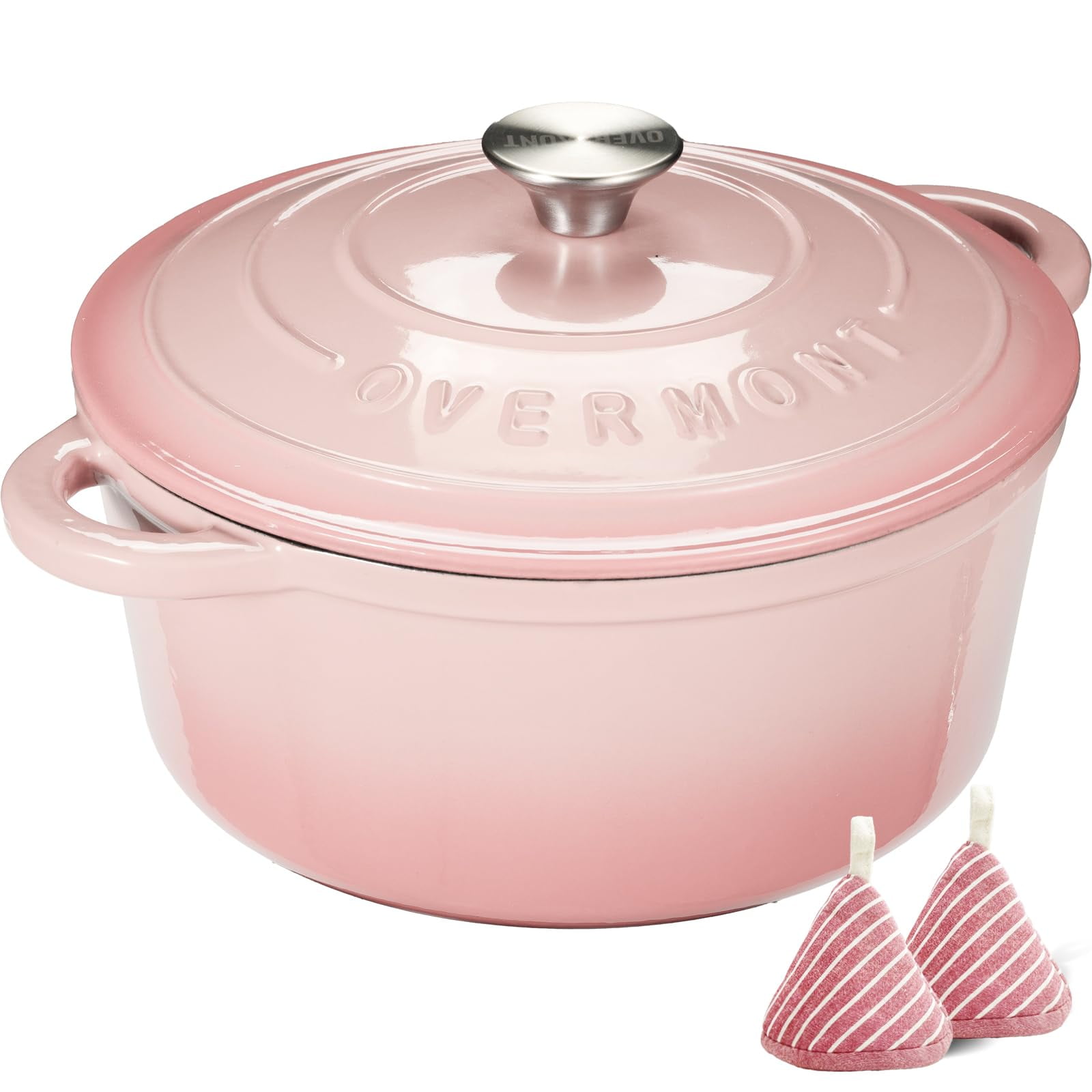 Libro De Cocina Dutch Oven Overmont De Hierro Fundido Esmaltado De 5,5 Litros Con Tapa, Color Rosa