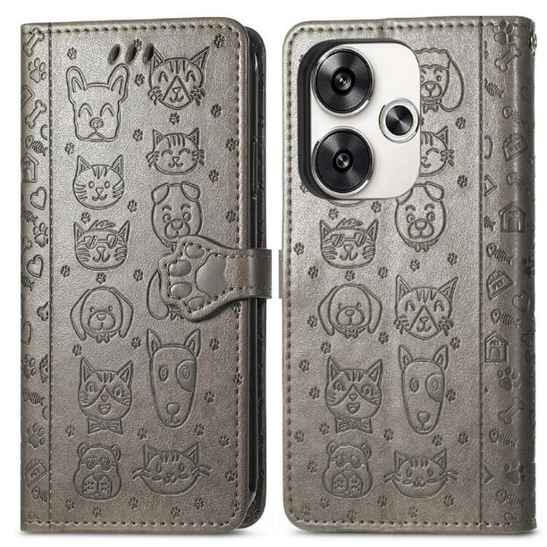 Funda Cartera FOXDOCK para Xiaomi Poco F6 5G , Flip PU con Relieve de Gatos y Perros, Tarjetero y Soporte