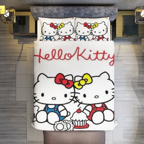 Hello Kitty 3 Pieces Duvet Cover Set Full Size Super Soft Fade Resistant Microfiber
