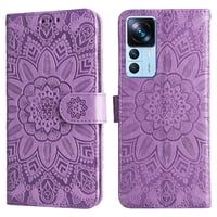 Funda Tipo Cartera Foxdock Para Xiaomi 12T Pro , Diseño Girasol En Relieve, Cuero Pu, Cierre Magnético, Soporte Y Tarjetero