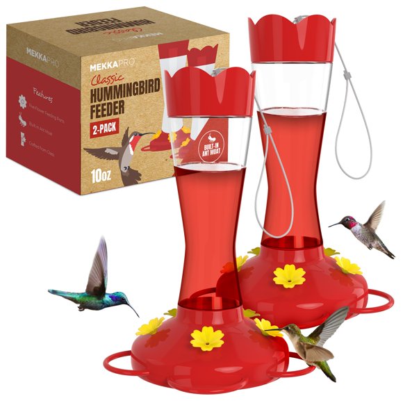 Comedero de vidrio para colibríes MEKKAPRO pack de 2, 300 ml, 5 puertos