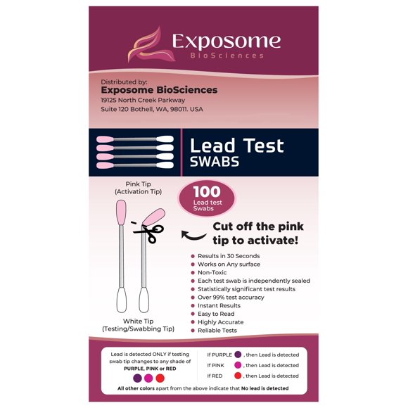 Kit de prueba de plomo para uso doméstico - Nuevo y mejorado hisopos de grado de laboratorio para detectar plomo en todas las superficies duras (100 hisopos)
