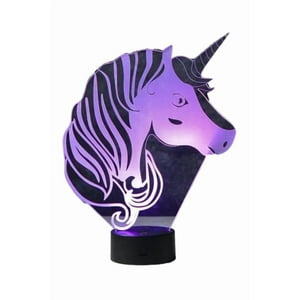 Lelumania - Lampara Ilusion 3D Cara De Unicornio 7 Colores, Base Touch