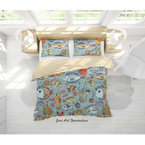Milsleep - 3D Cartoon Fish Sea Horse Funda Nórdica Juego De Cama Funda Nórdica Fundas De Almohada
