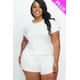 thumbnail image 1 of Saronite Conjunto de Camiseta Básica de Manga Corta con Cuello Redondo y Shorts con Cordón en la Cintura de Punto Acanalado, Blanco (Talla Grande para Mujer), 1 of 5