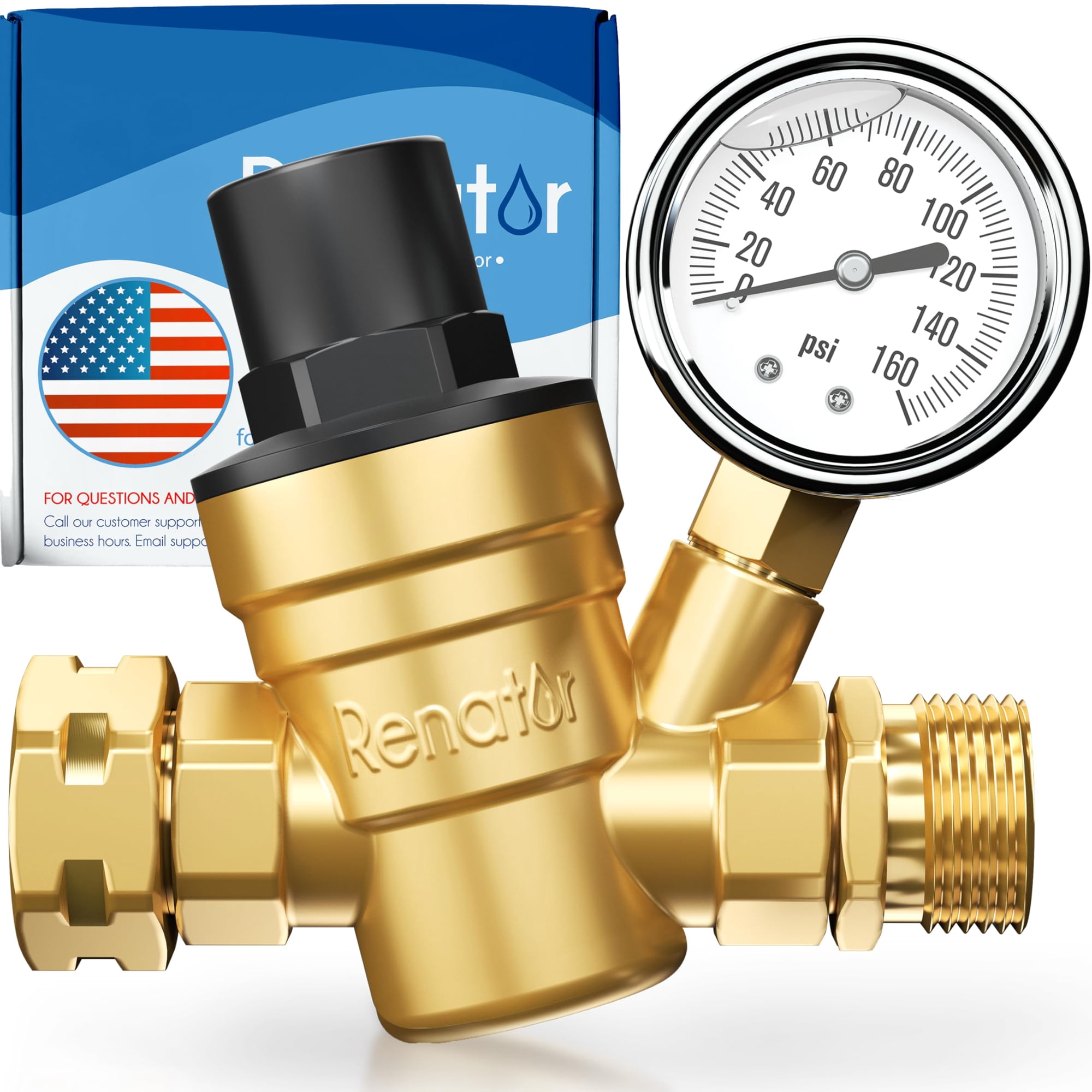 Regulador De Presión De Agua Renator Rv M11-0660r Con Manómetro