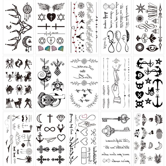 Tinta de dibujo negra falsa para tatuajes temporales Glaryyears, paquete de 20