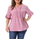 thumbnail image 1 of Agnes Orinda Blusa de Chifón Casual de Manga Corta con Volantes y Cuello en V para Mujer de Talla Grande 4X Rosa, 1 of 6