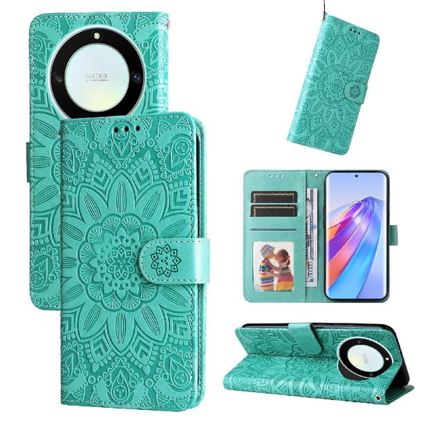 Funda tipo cartera FOXDOCK para Honor X9A , diseño girasol en relieve, cuero PU, cierre magnético, soporte y tarjetero