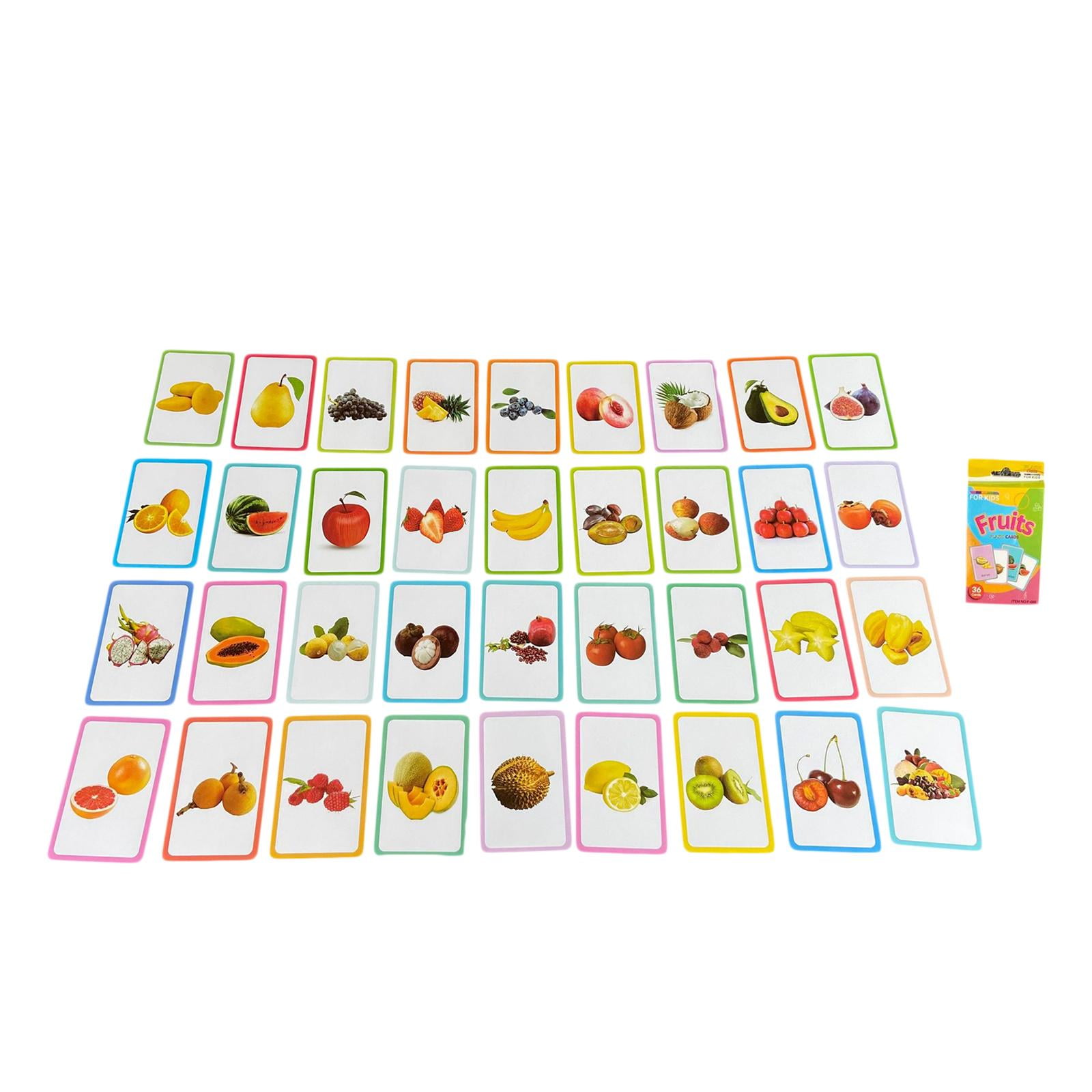 Magideal - Paquete De 36 Tarjetas Cognitivas Para Niños, Tarjetas Didácticas, Tarjetas Ilustradas Para Niños, Lectura Y Ortografía, Tarjetas Didácticas Para Niño Frutas
