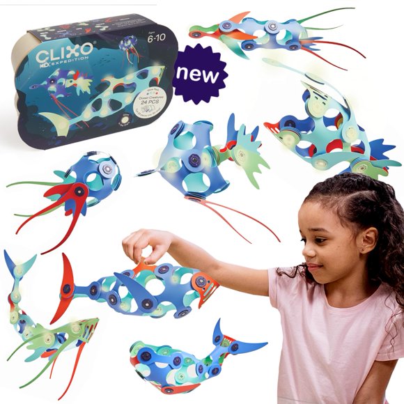 Juego de construcción Clixo Ocean Creatures, paquete con 24 piezas magnéticas
